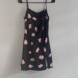 Princess’s poly dress! Black and pink flower slit dress